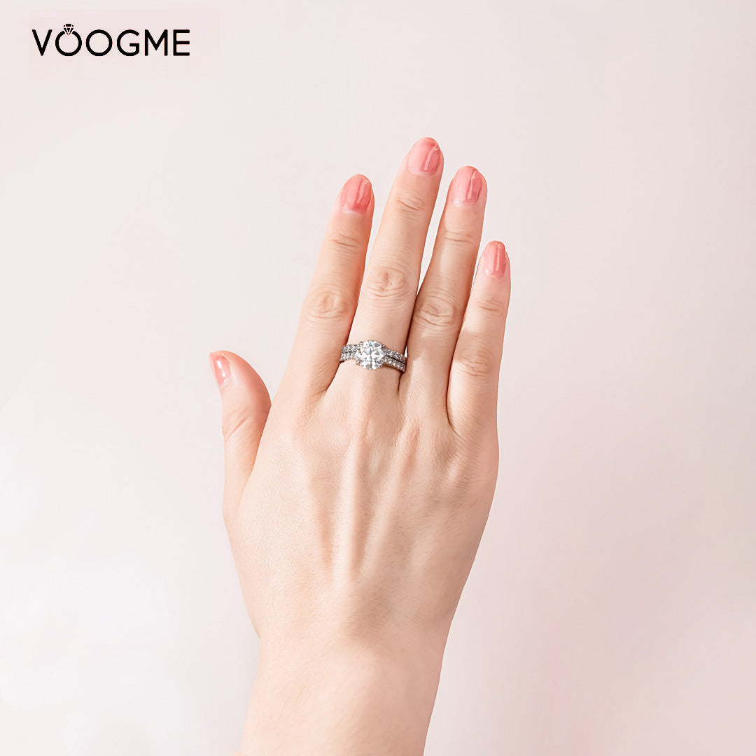Selection Four-Prong Moissanite Bridal Set Rings 3.0 ct-VOOGME