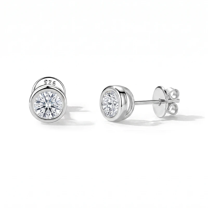 Bubble Bezel Setting Moissanite Stud Earrings