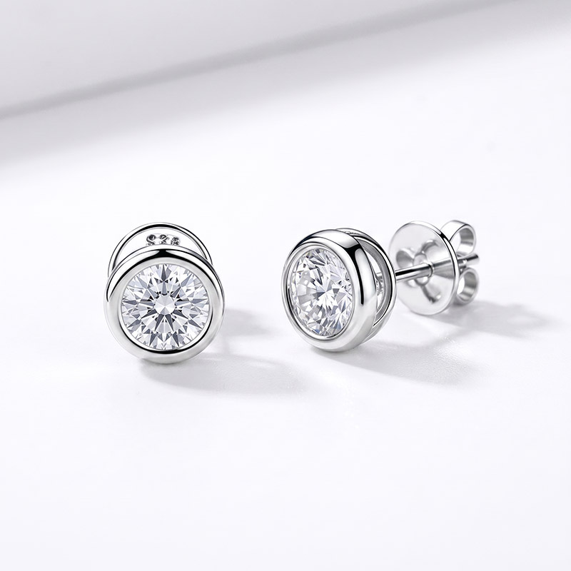 Bubble Bezel Setting Moissanite Stud Earrings