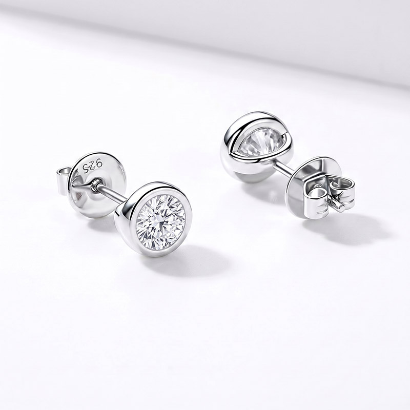Bubble Bezel Setting Moissanite Stud Earrings