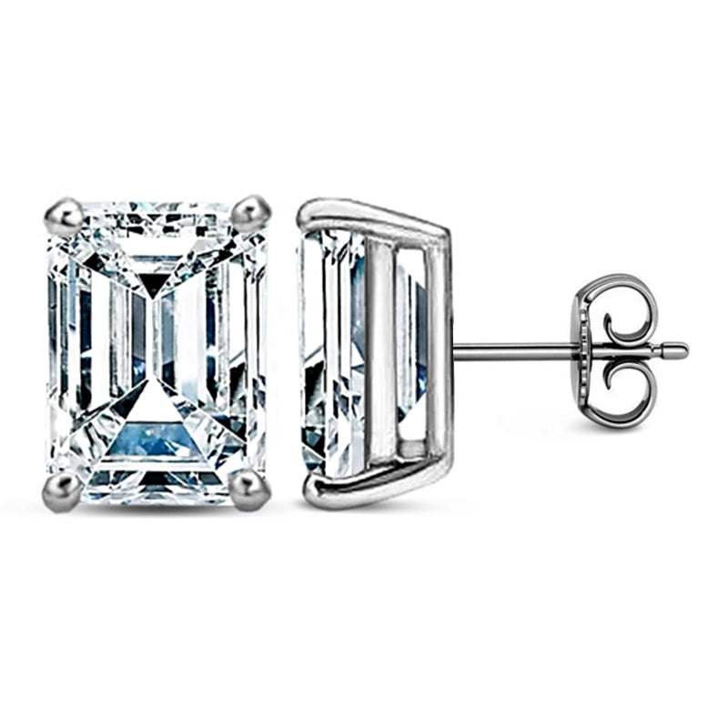 Emerald Shape Moissanite Stud Earrings-VOOGME