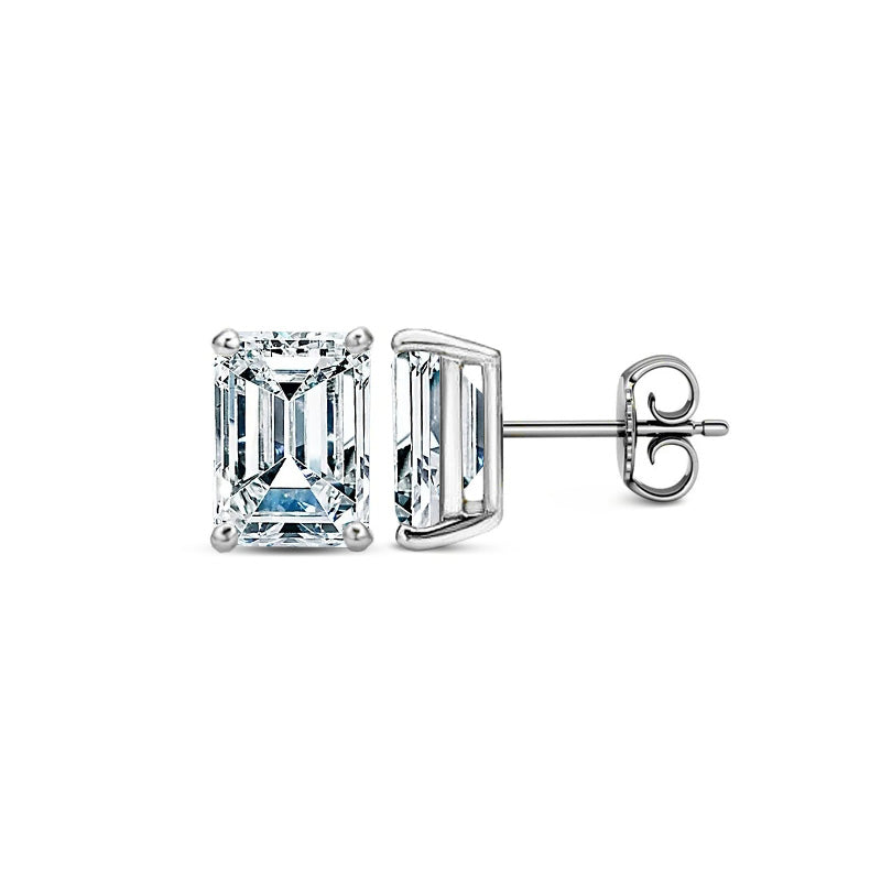 Emerald Shape Moissanite Stud Earrings-VOOGME