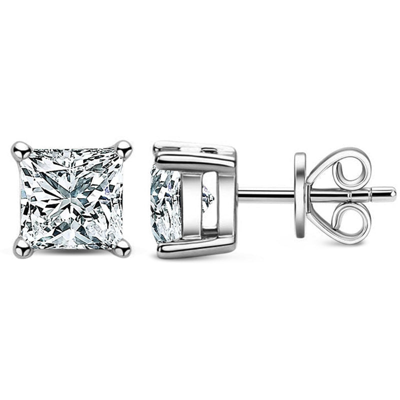 Princess Shape Moissanite Stud Earrings-VOOGME
