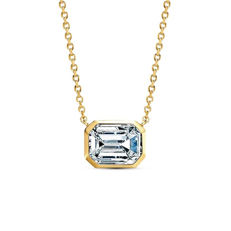Bezel Emerald Shape Moissanite Pendant-VOOGME