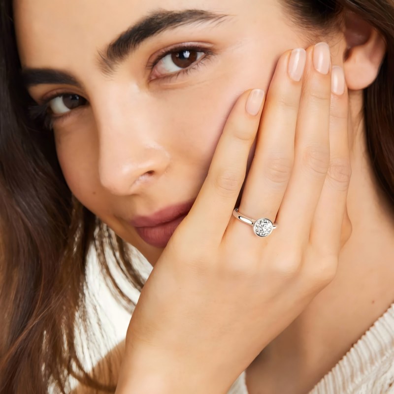 Round Cut Bezel Set Solitaire Moissanite Engagement Ring
