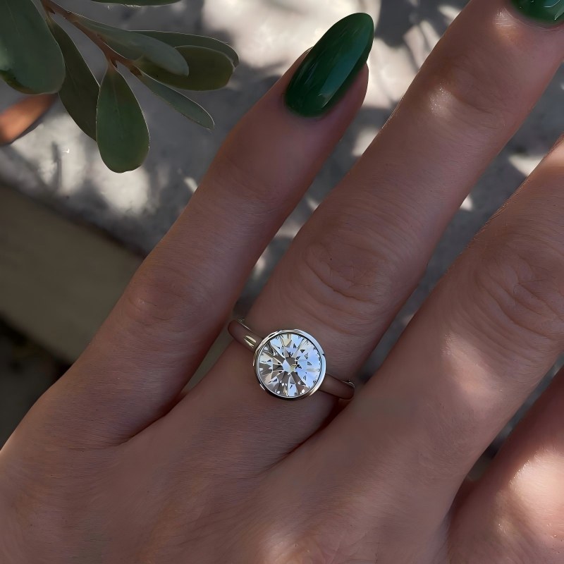Round Cut Bezel Set Solitaire Moissanite Engagement Ring
