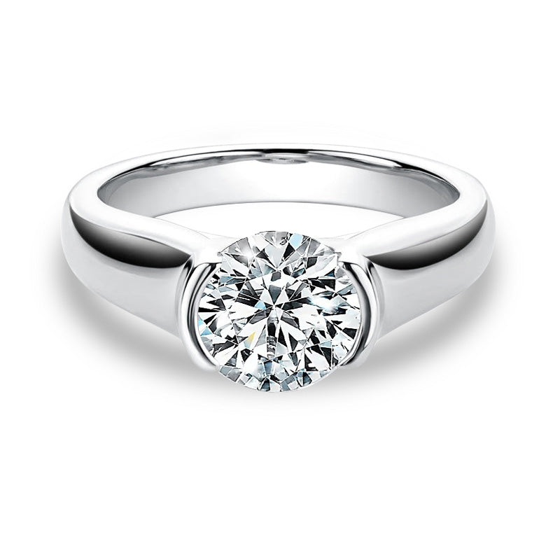Half Bezel Moissanite Engagement Ring-VOOGME