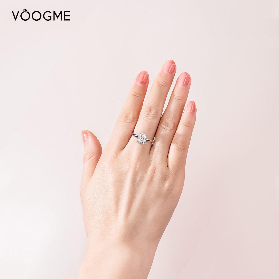 Hidden Pave Oval Moissanite Engagement Ring-VOOGME