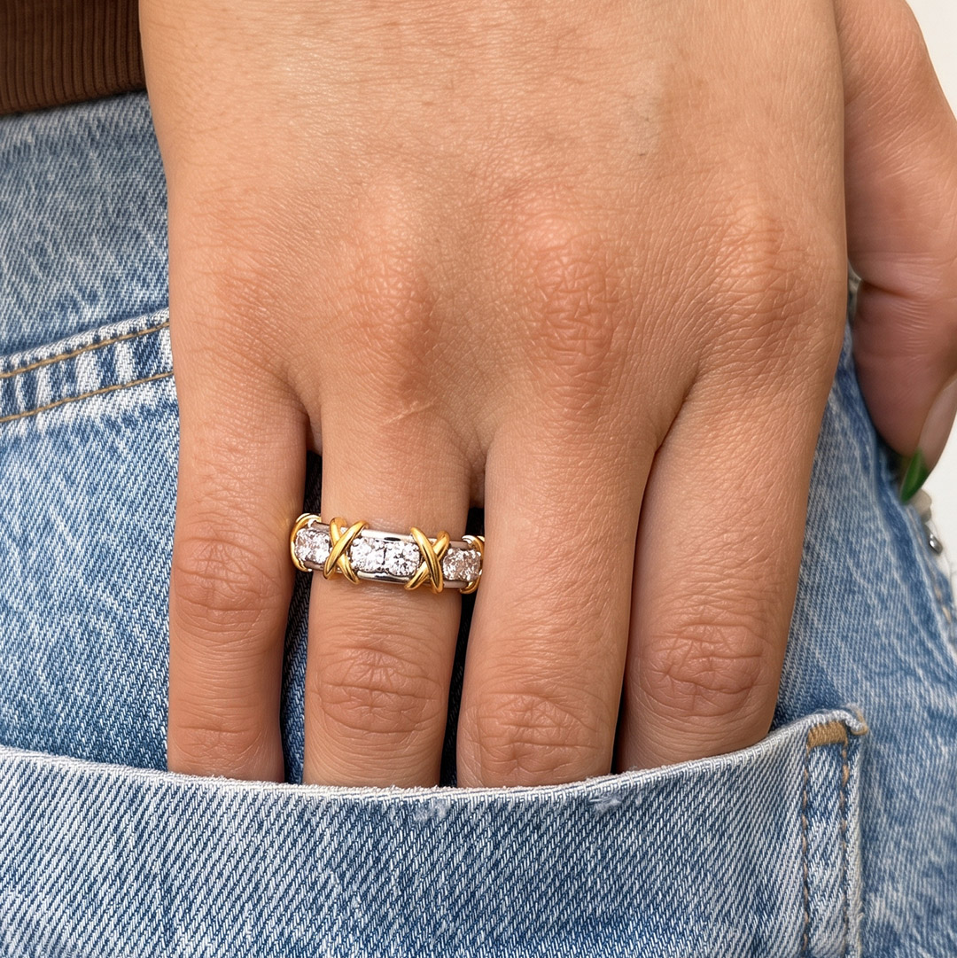 X Relief Moissanite Wedding Band