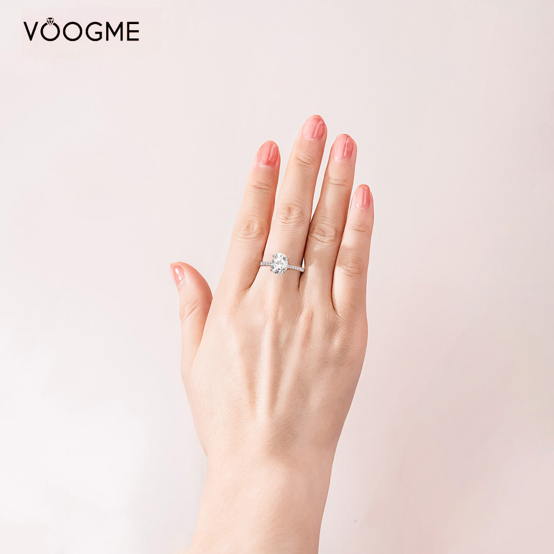 French Pave Moissanite Engagement Ring-VOOGME