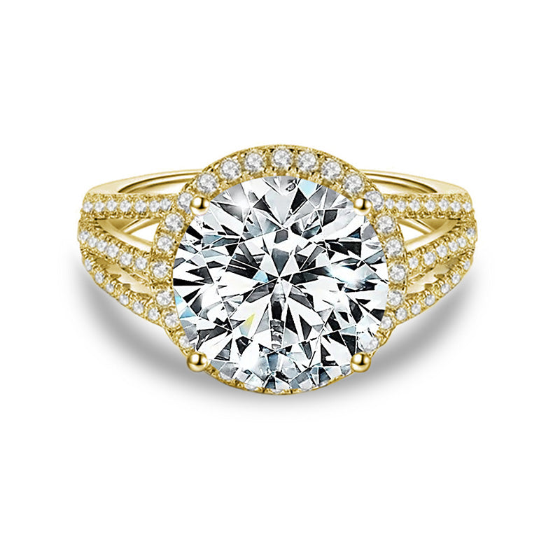 Stunning Halo Four-Prong Moissanite Engagement Ring-VOOGME