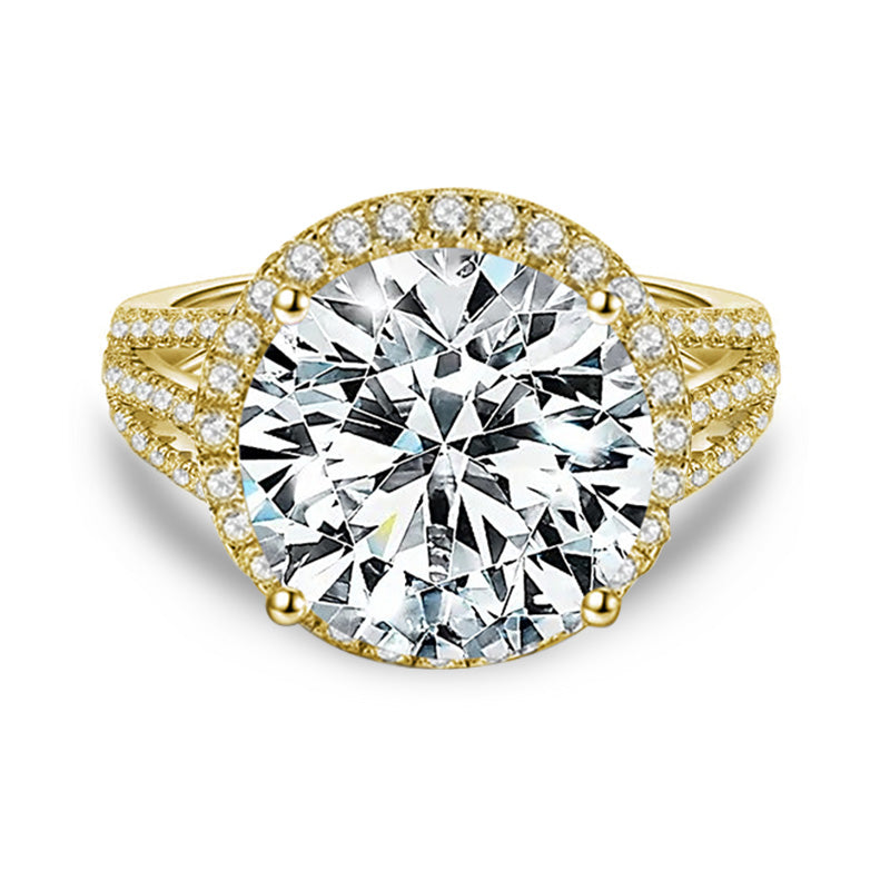 Stunning Halo Four-Prong Moissanite Engagement Ring-VOOGME