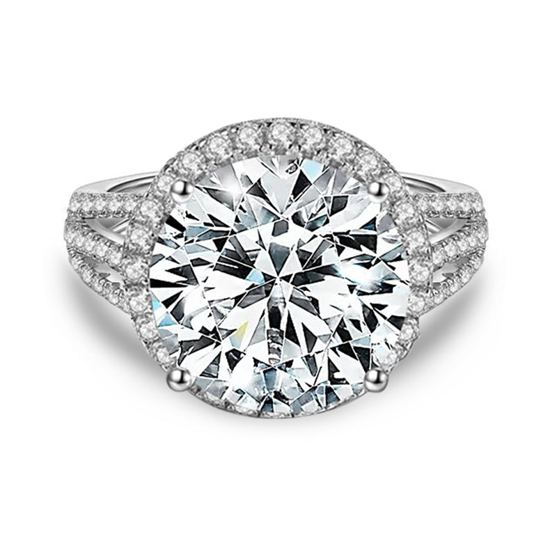 Stunning Halo Four-Prong Moissanite Engagement Ring-VOOGME