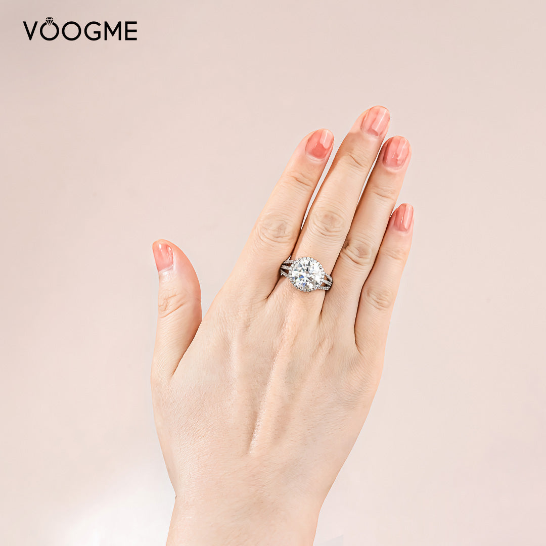 Stunning Halo Four-Prong Moissanite Engagement Ring-VOOGME