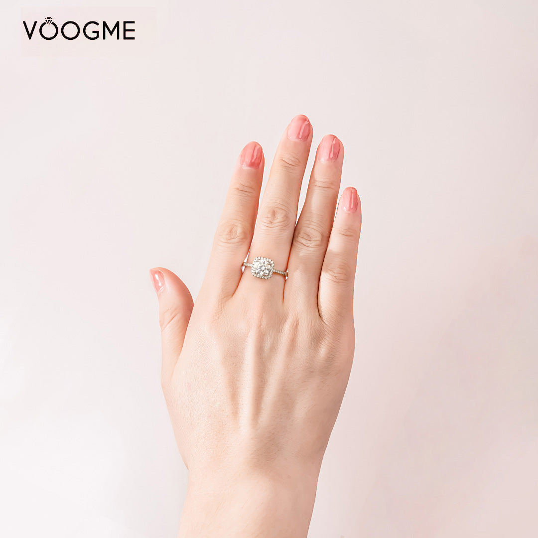 Square Halo Moissanite Engagement Ring 1.0 ct-VOOGME