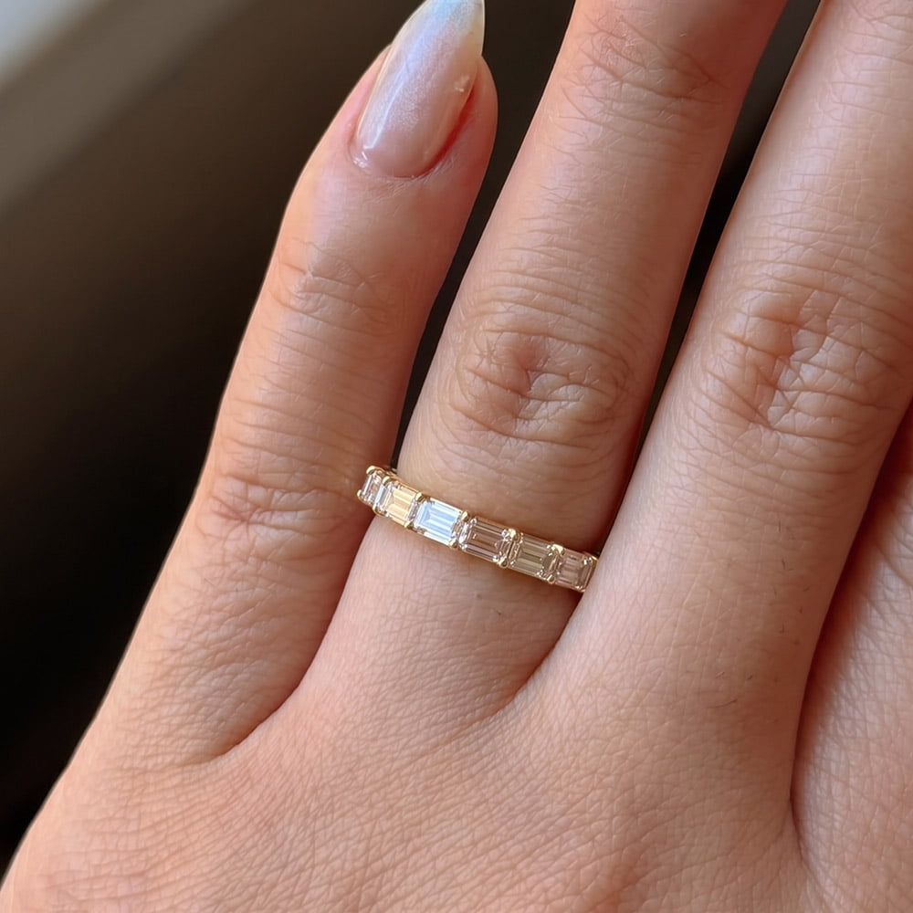Horizontal Eternity Emerald Moissanite Wedding Band