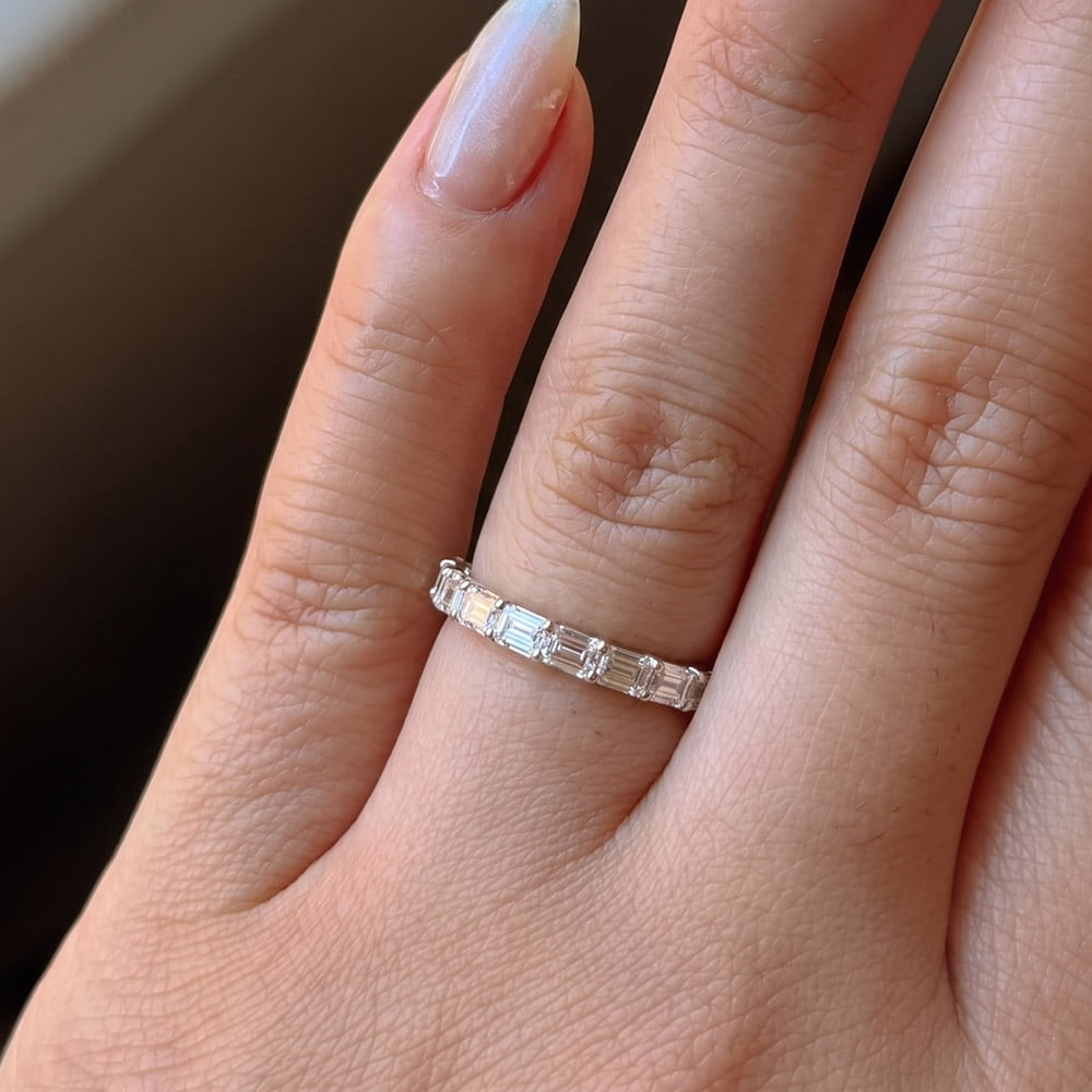 Horizontal Eternity Emerald Moissanite Wedding Band