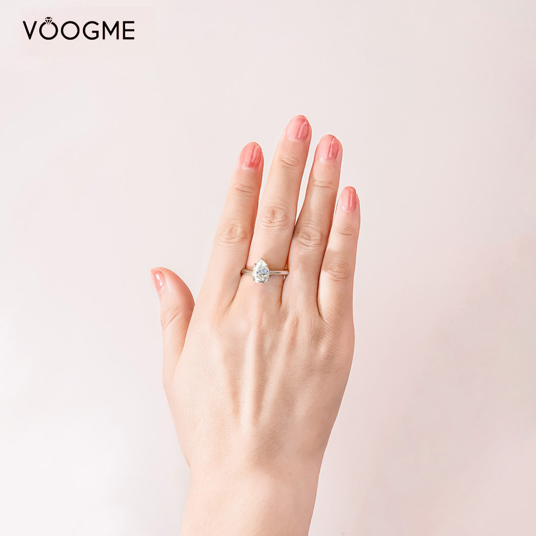 Solitaire Pear Shape Moissanite Engagement Ring 2.0 ct-VOOGME