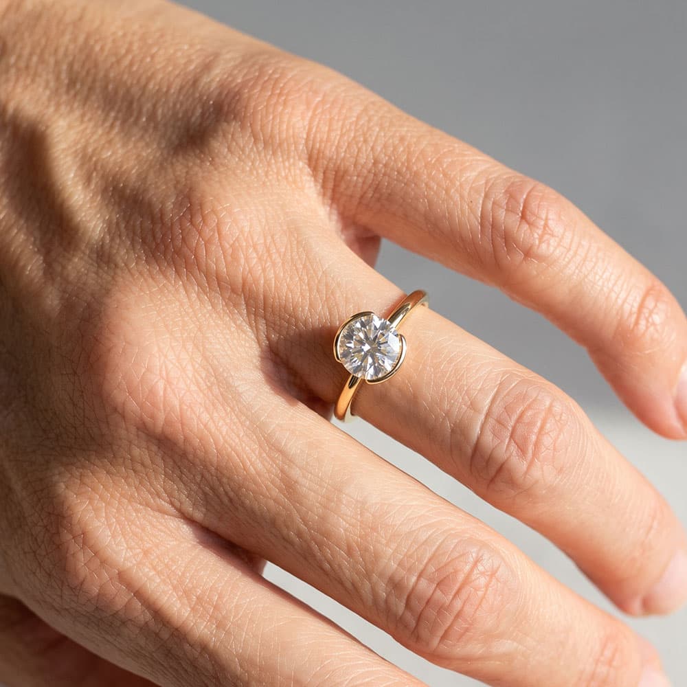 Flush Stacking Half Bezel Moissanite Engagement Ring 1.0 ct