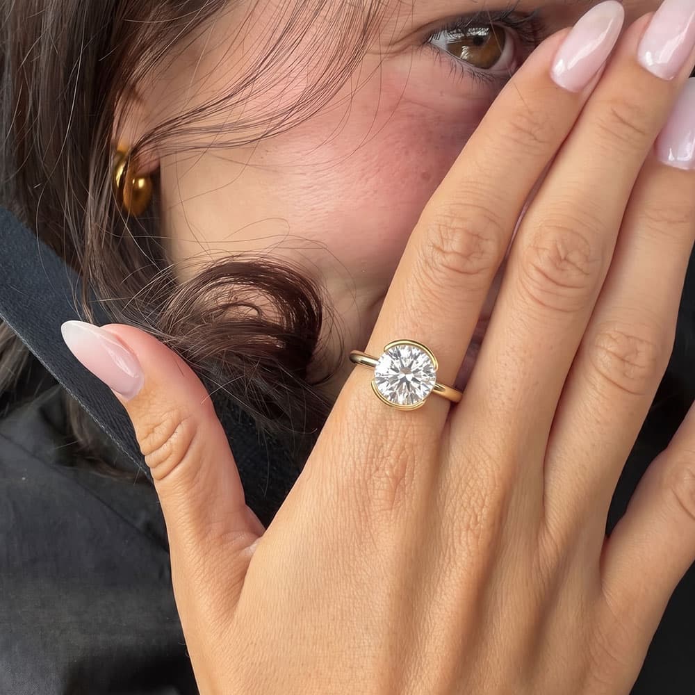 Flush Stacking Half Bezel Moissanite Engagement Ring 1.0 ct