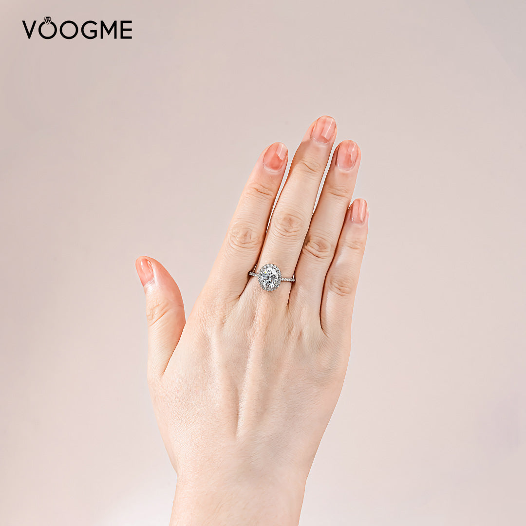 Oval Shape Halo Moissanite Engagement Ring 2.0 ct-VOOGME