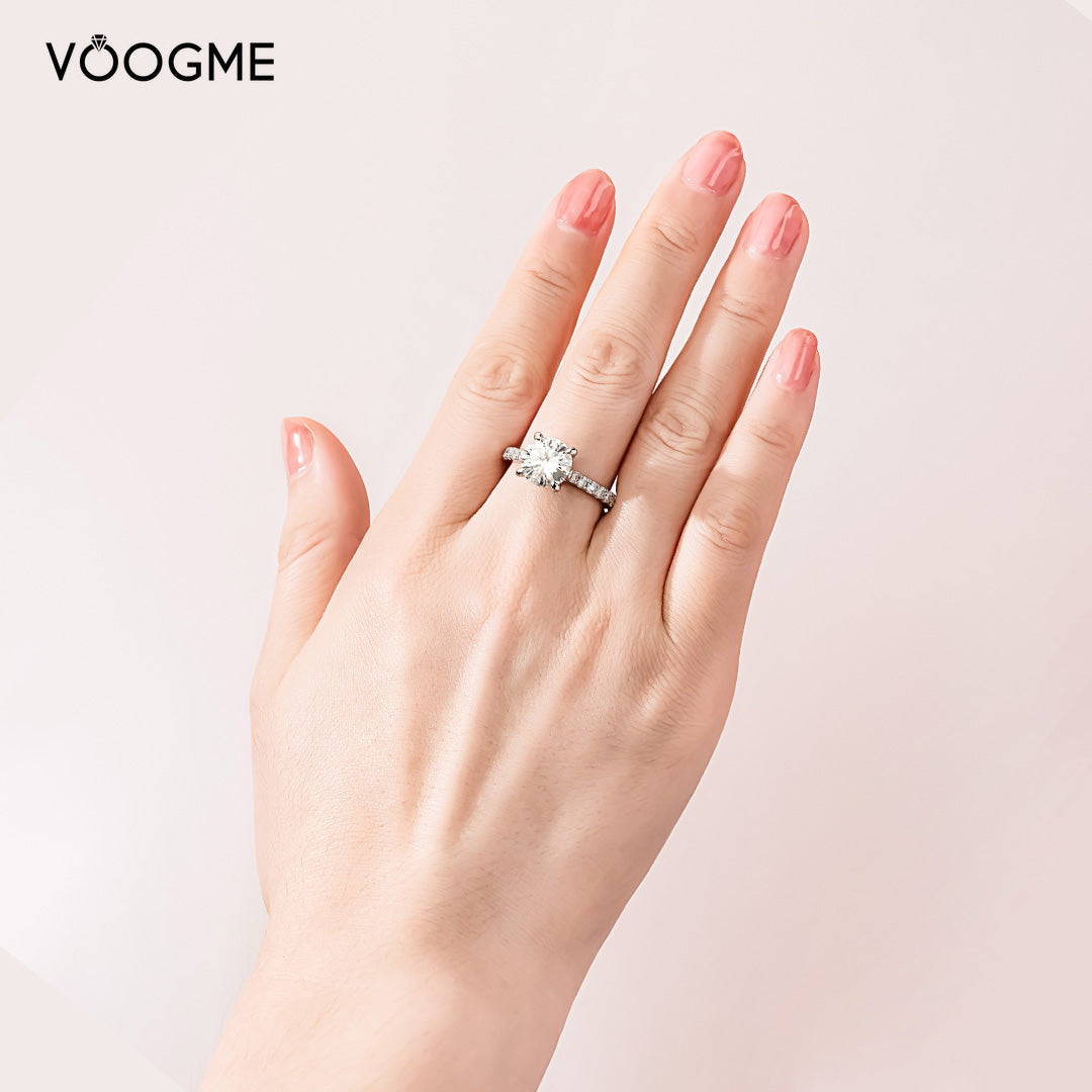 French Four-Prong Moissanite Engagement Ring 3.0 ct-VOOGME