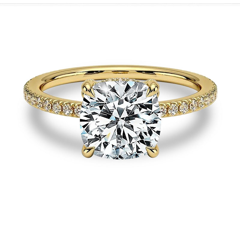 French Pave Cushion Moissanite Engagement Ring-VOOGME