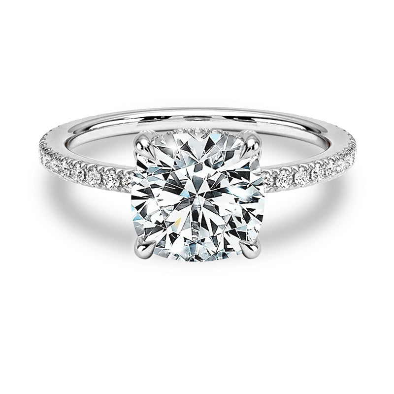 French Pave Cushion Moissanite Engagement Ring 2.0 ct-VOOGME