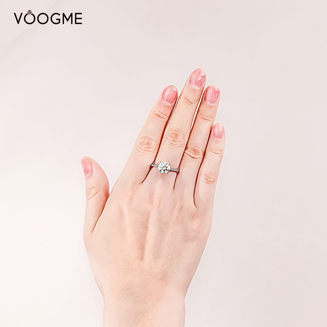 French Pave Moissanite Engagement Ring-VOOGME