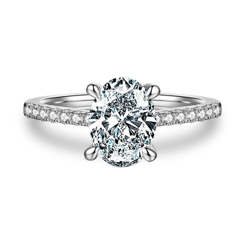 Side-Stone Oval Shape Moissanite Engagement Ring-VOOGME