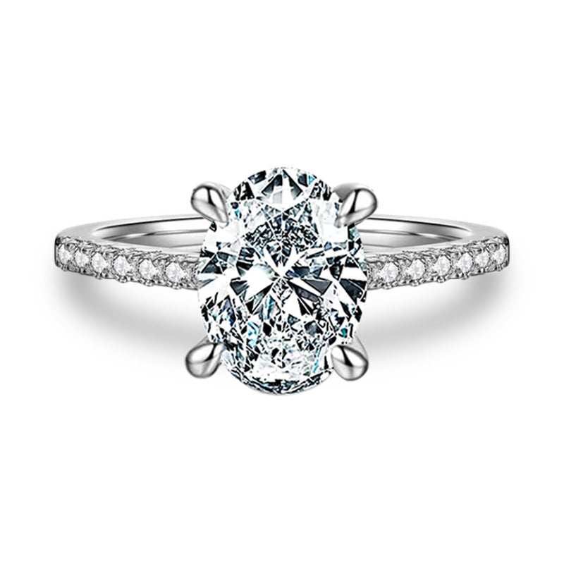 Side-Stone Oval Shape Moissanite Engagement Ring-VOOGME