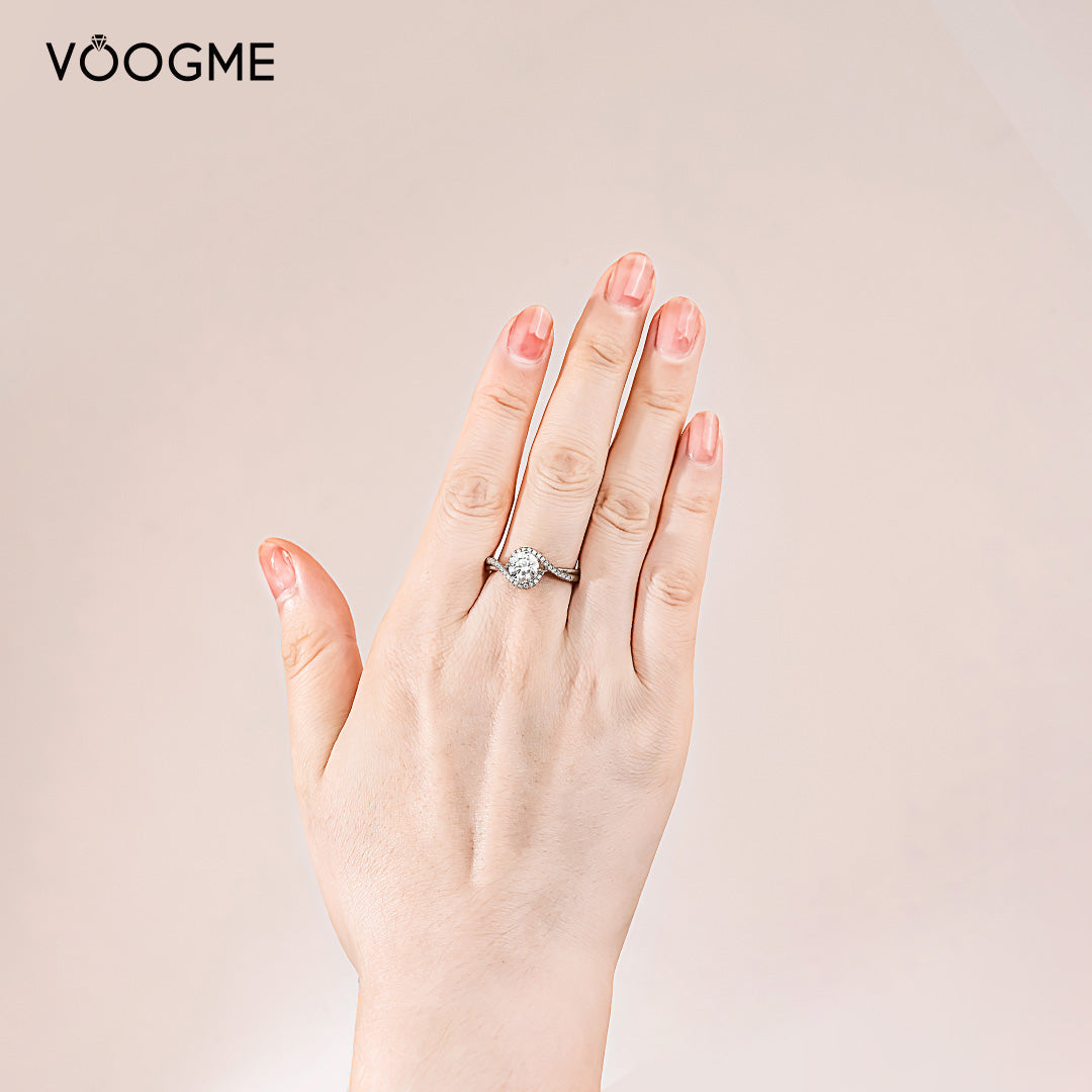 Twisted Setting Moissanite Engagement Ring 1.0 ct-VOOGME