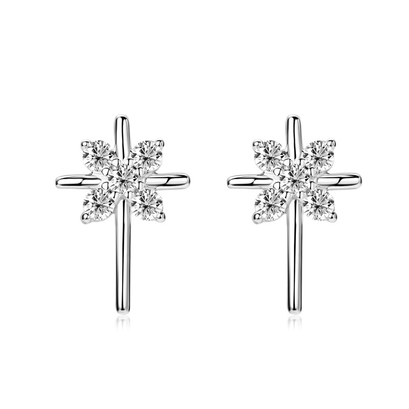 Cross Star Moissanite Stud Earrings