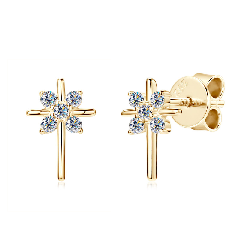 Cross Star Moissanite Stud Earrings