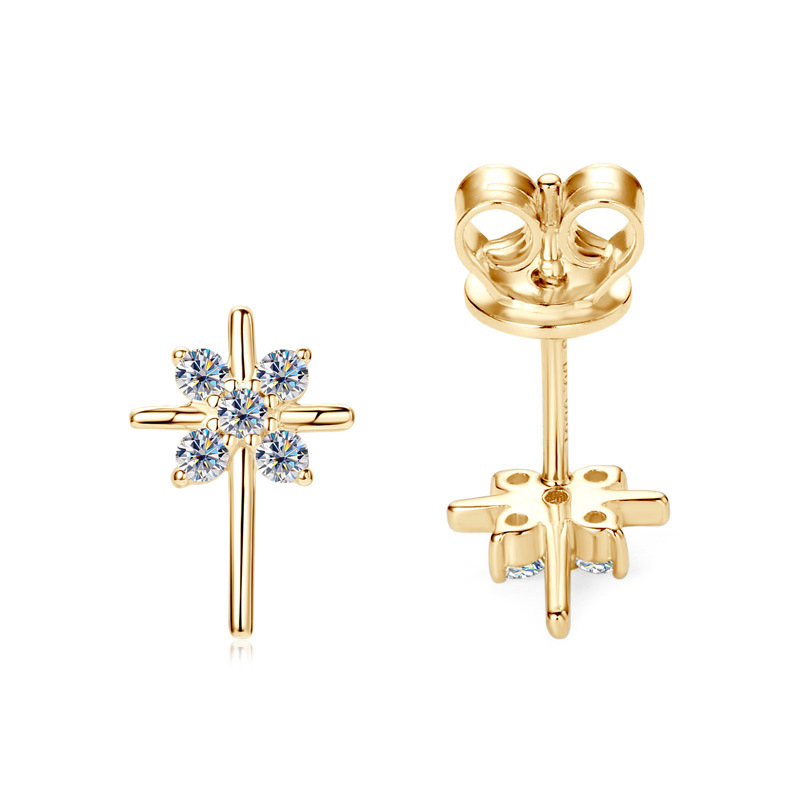 Cross Star Moissanite Stud Earrings