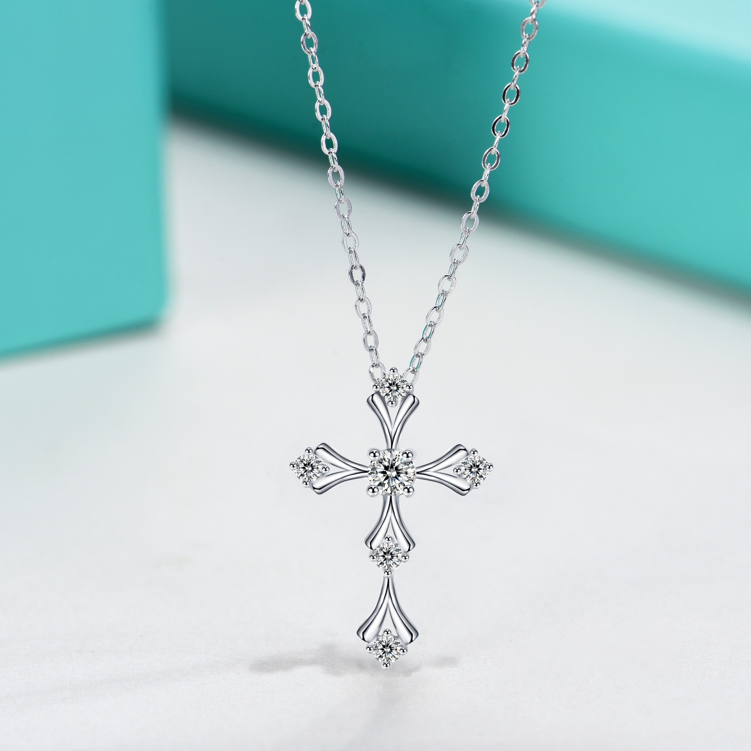 Six-Stone Cross Moissanite Necklace-VOOGME