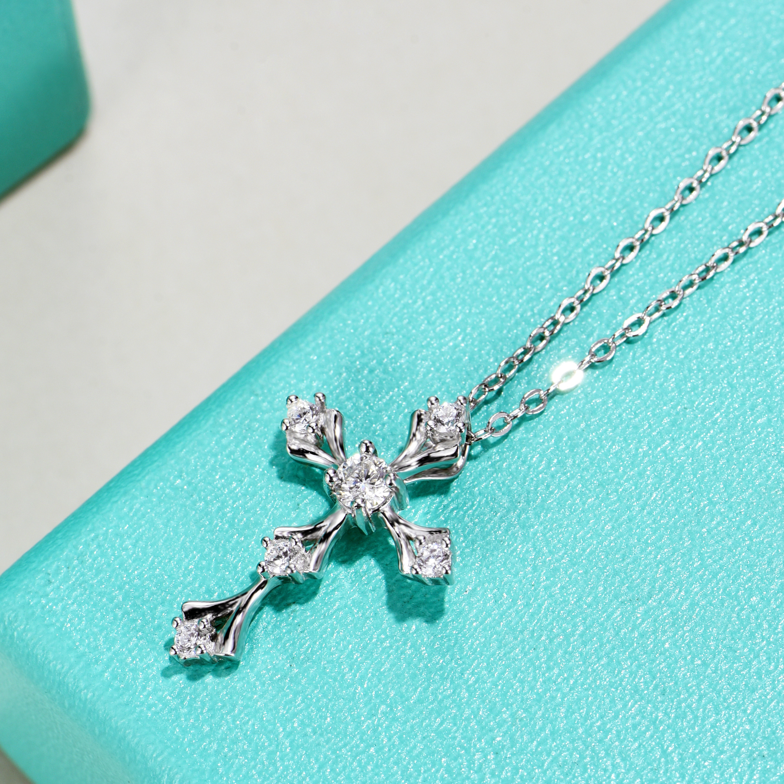 Six-Stone Cross Moissanite Necklace-VOOGME