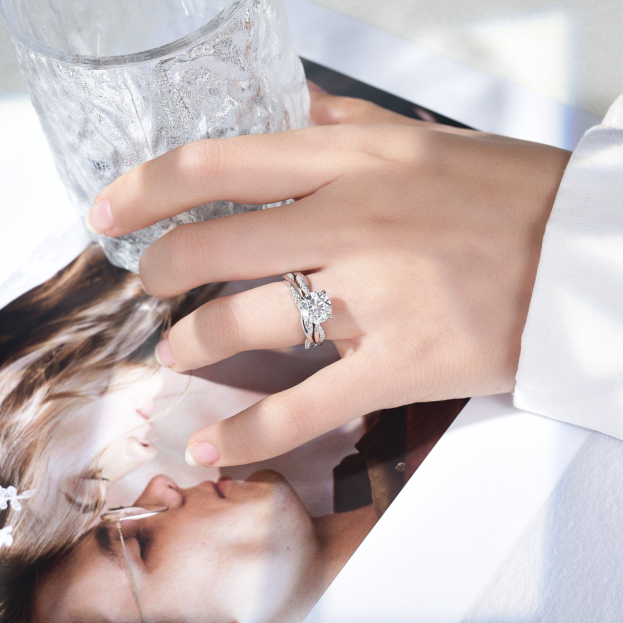 Infinity Twist Hidden Halo Moissanite Engagement Ring-VOOGME