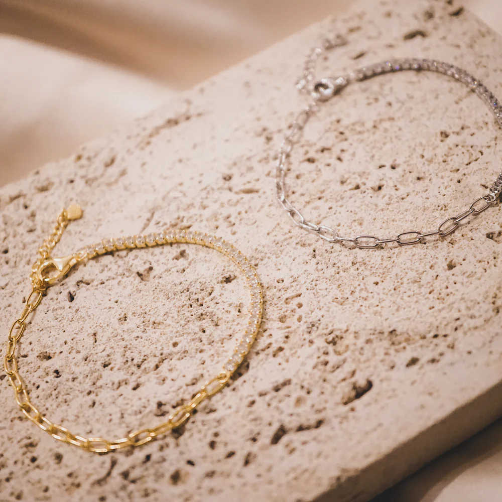 Half Paperclip and Tennis Moissanite Bracelet-VOOGME