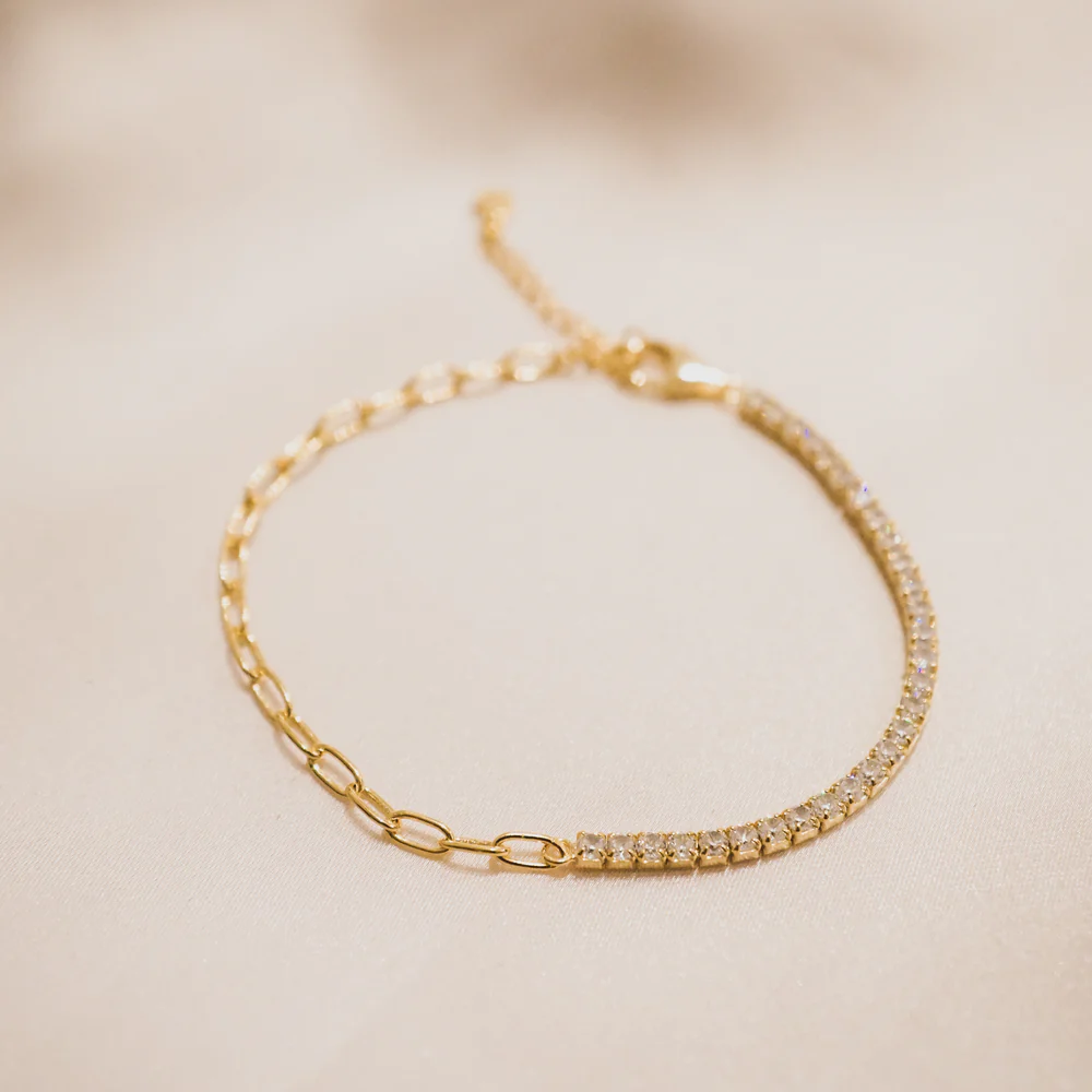 Half Paperclip and Tennis Moissanite Bracelet-VOOGME
