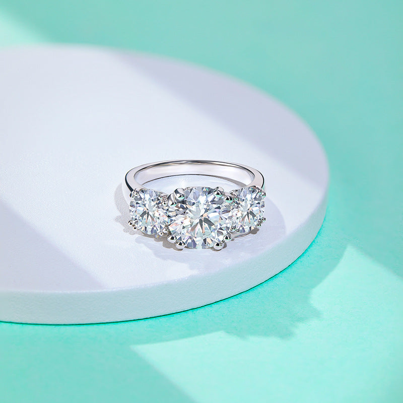 Double Claws Three Stones Moissanite Engagement Ring (5.0 ct. tw)