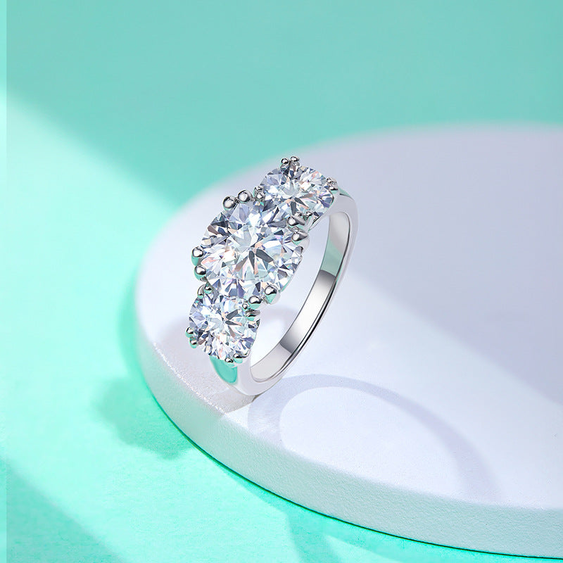Double Claws Three Stones Moissanite Engagement Ring (5.0 ct. tw)