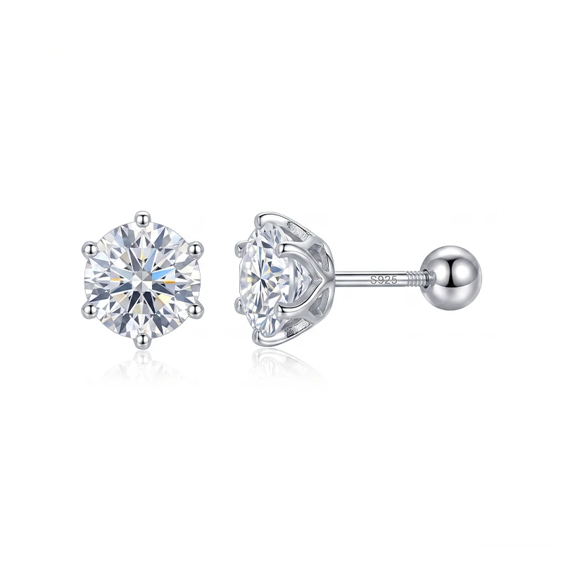 Six Prong Mainnet Moissanite Stud Earrings