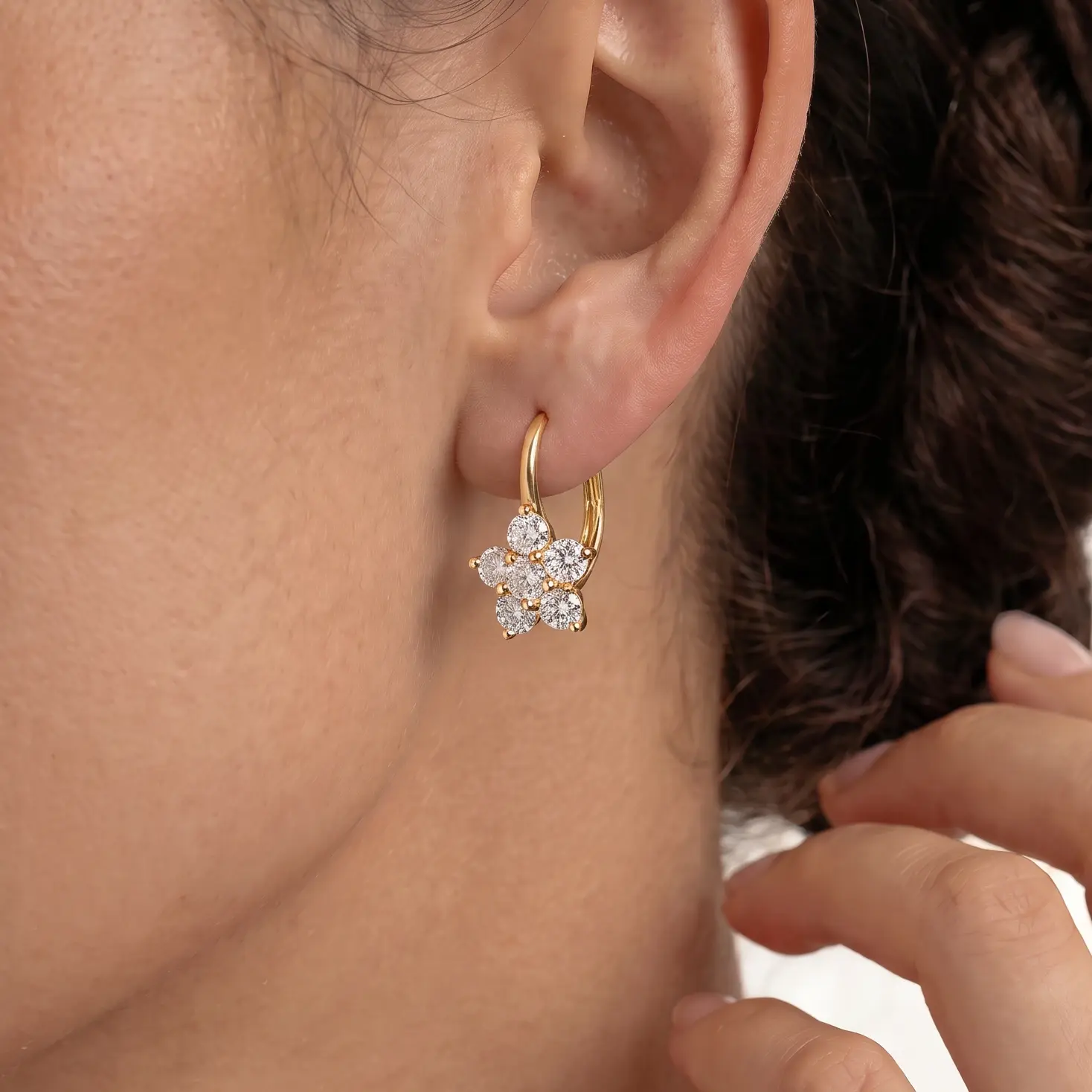 Flower Leverback Moissanite Earrings