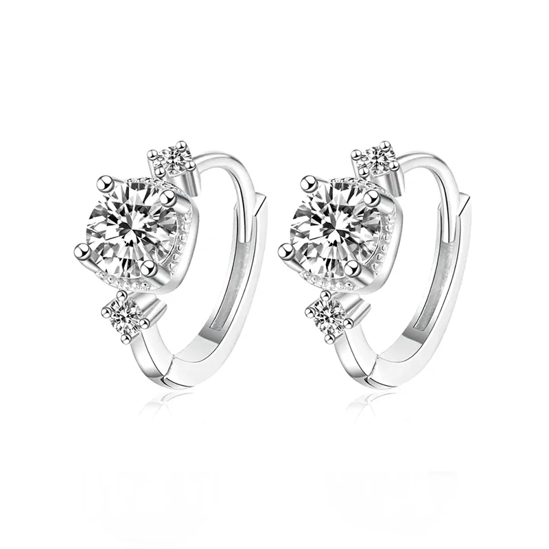 Three-Stone Moissanite Hoop Earrings