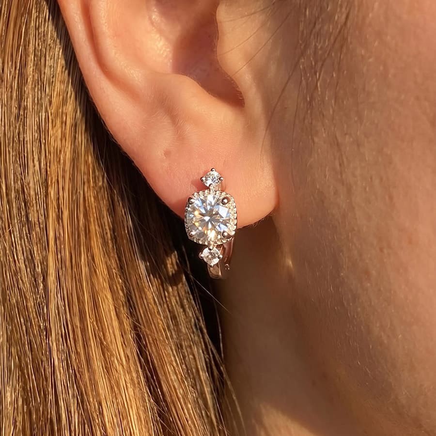 Three-Stone Moissanite Hoop Earrings
