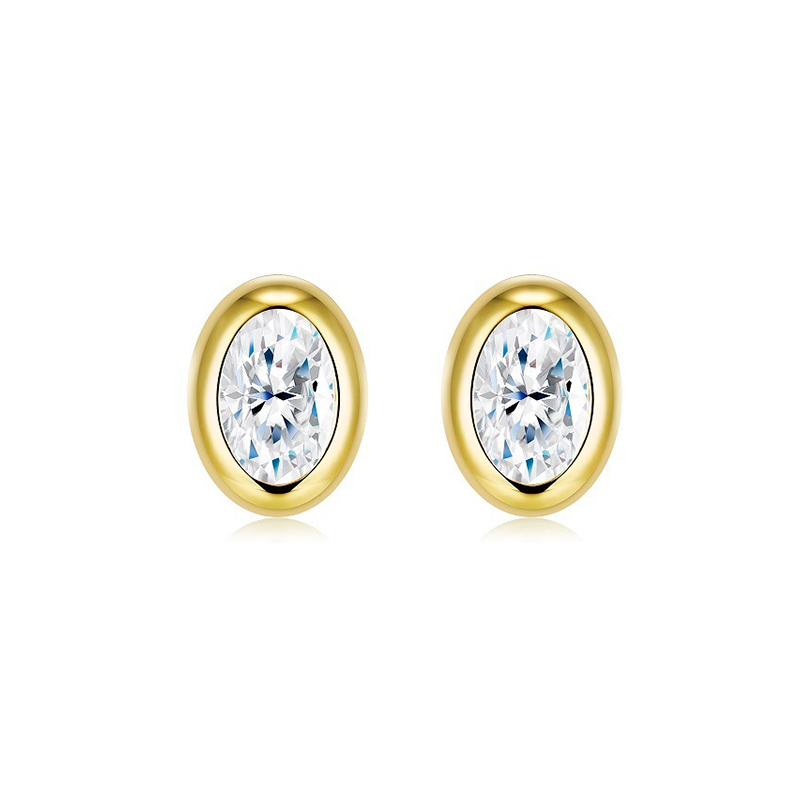 Bezel Oval Moissanite Stud Earrings