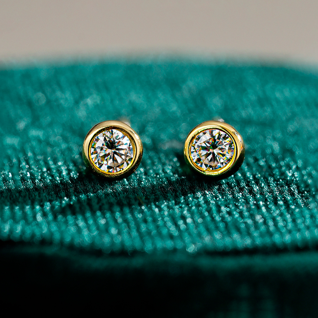 Bezel Bubble Moissanite Stud Earrings