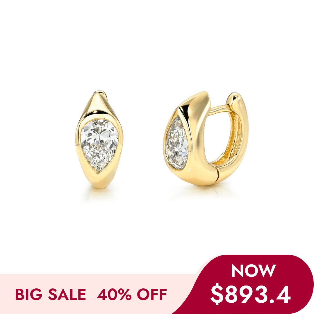 Bezel Pear Moissanite Hoop Earrings