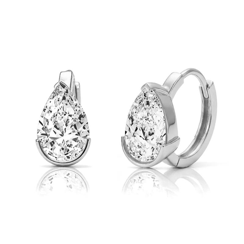 Half Bezel Pear Moissanite Hoop Earrings